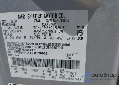 2014 Ford F-150 Xlt из США, поврежденный, VIN 1FTFW1CTXEKF36969